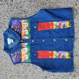 Kids by Stonebridge Denim Vest Vintage Ducks Flowers Large Youth